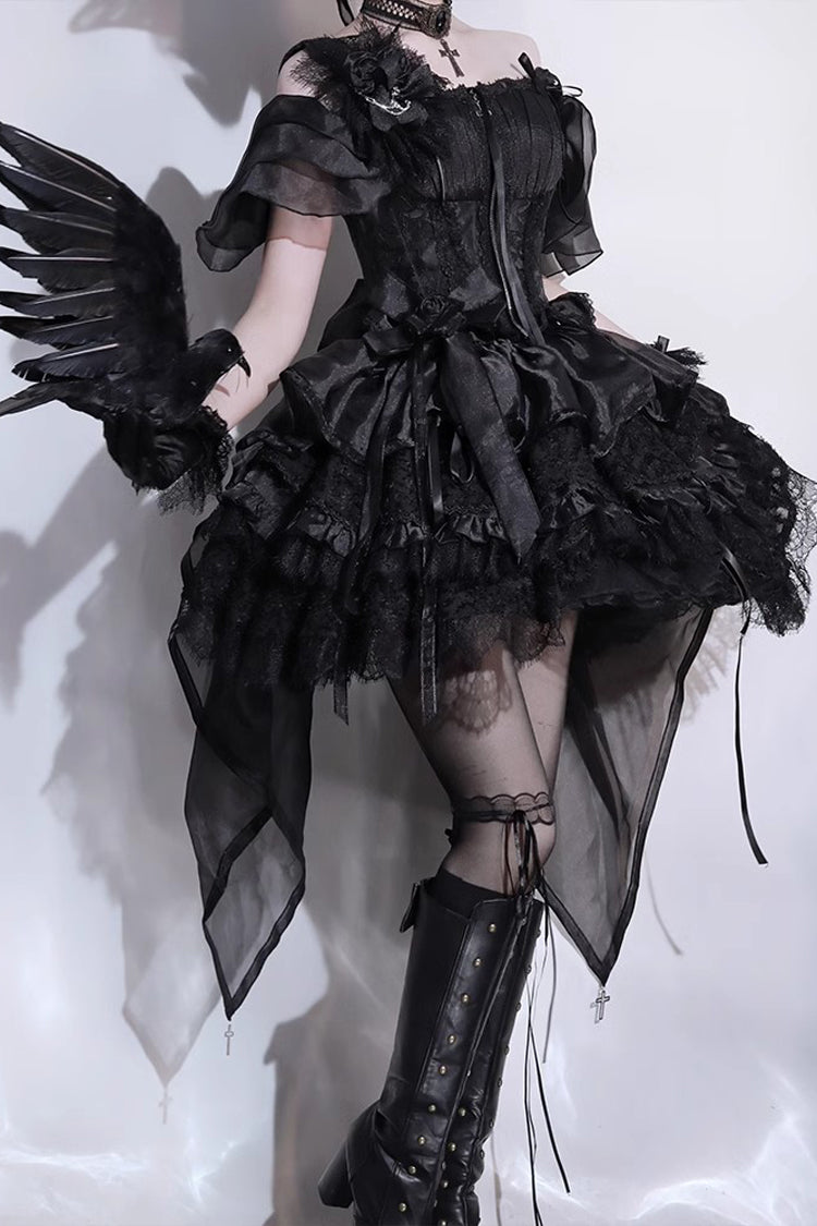 Black Rose Memoirs Sleeveless Multi-Layered Bowknot Lace Gothic Lolita Skirt Set