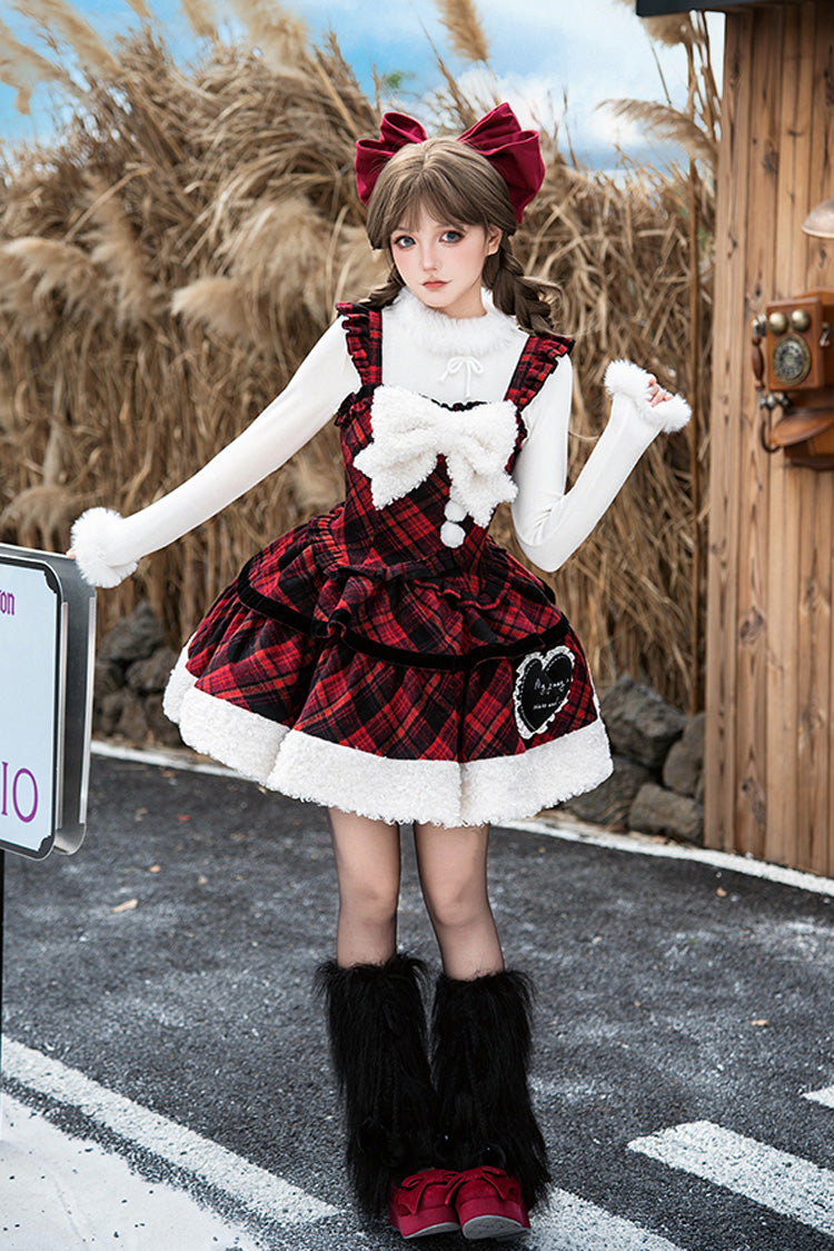 Letters & Poems · Snowy Night Serenade Triple-Layered Print Ruffle Bowknot Sweet Lolita Jsk Dress Set 2 Colors