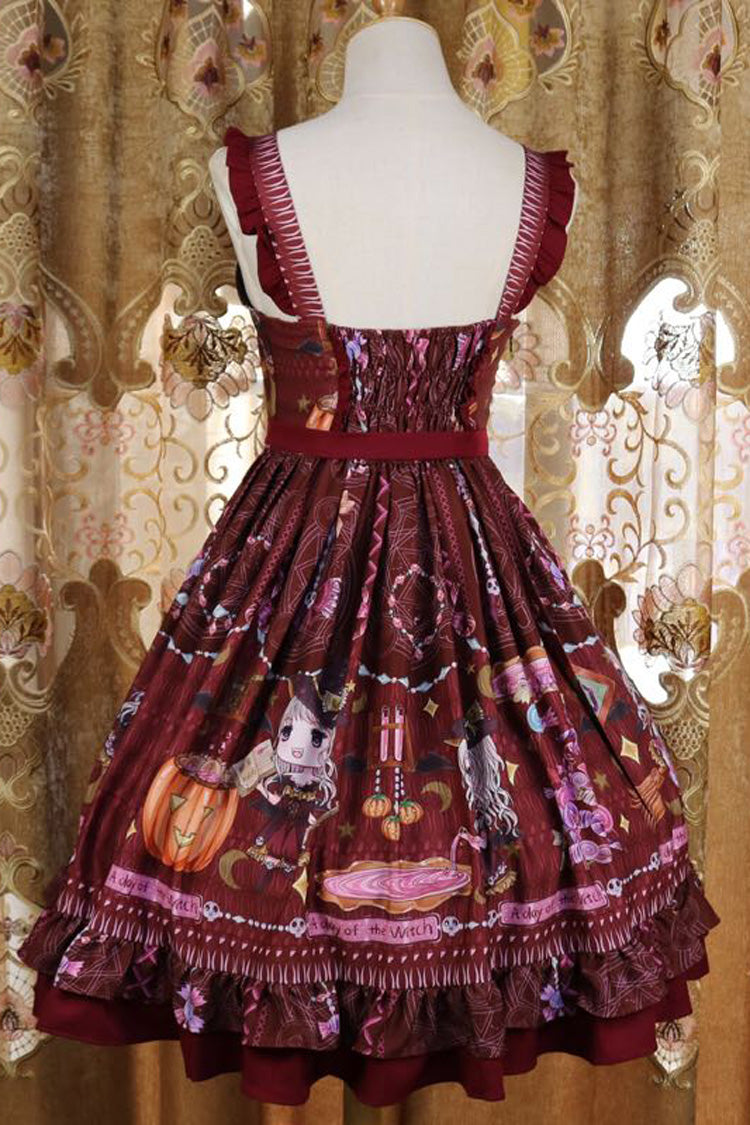 Red Little Witch Sleeveless Print Ruffle Bowknot Sweet Elegant Lolita Jsk Dress