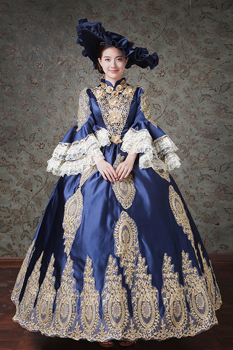 Multi-Layer Half Sleeves Trumpet Sleeves High Waisted Hollow Embroidery Print Victorian Lolita Prom Dress