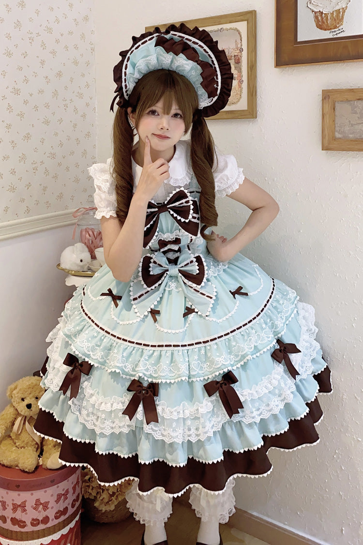 Mint Chocolate Fondant Cake Sleeveless Multi-Layered Ruffle Bowknot Lace Sweet Lolita Jsk Dress