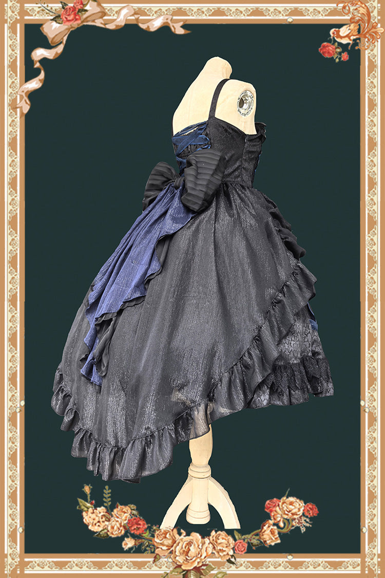 Lilith's Cage Sleeveless Print Ruffle Bowknot Lace-Up Gothic Elegant Lolita Jsk Dress 2 Colors