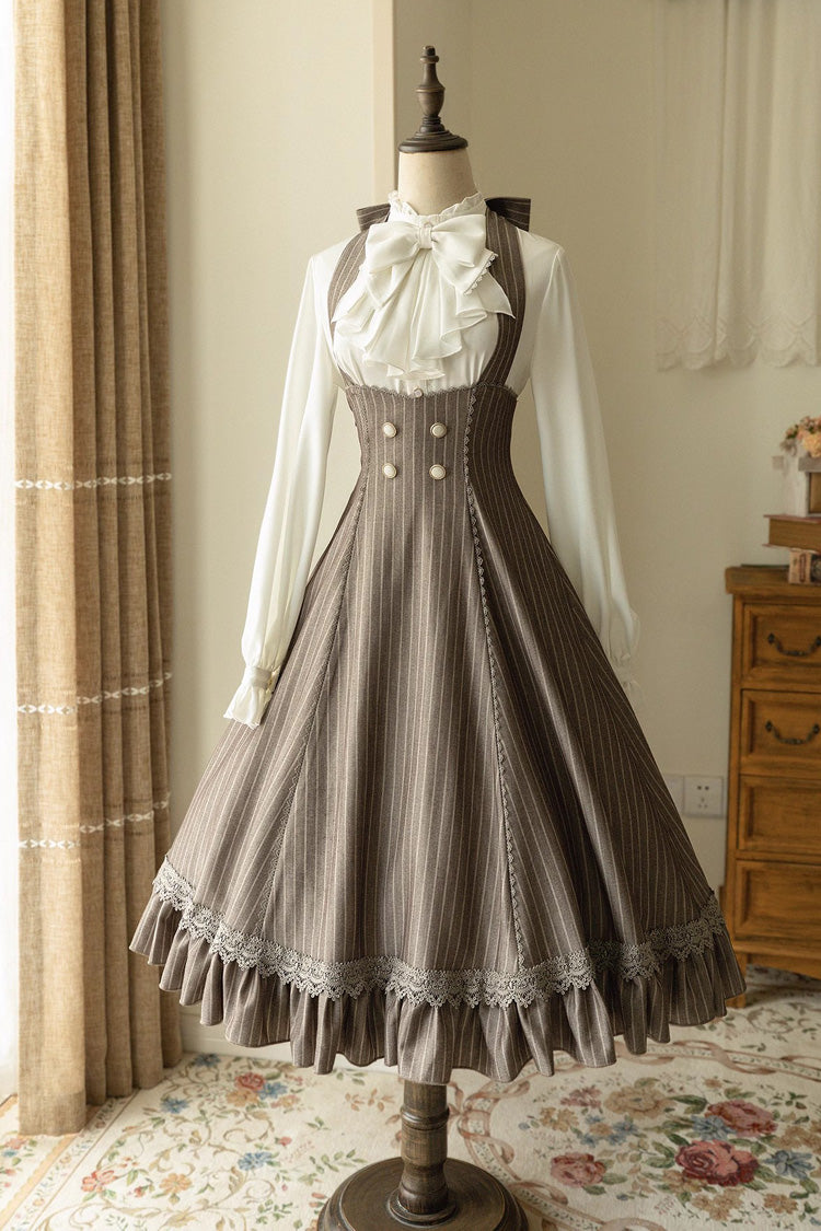 South of The Forest Halterneck Stripe Print Ruffle Classic Vintage Lolita Jsk Dress 4 Colors