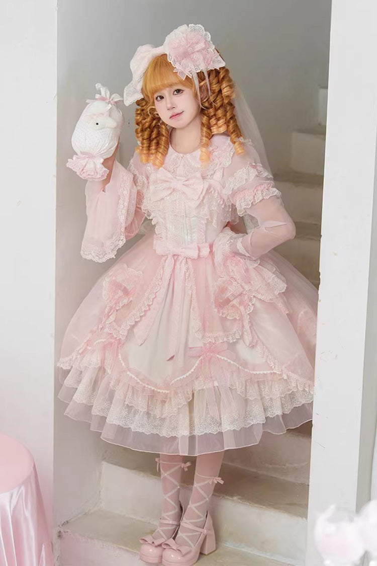 Pink Candy Flavor Square Collar Sleeveless Ruffled Bow Lace Sweet Gorgeous Lolita Jsk Dress