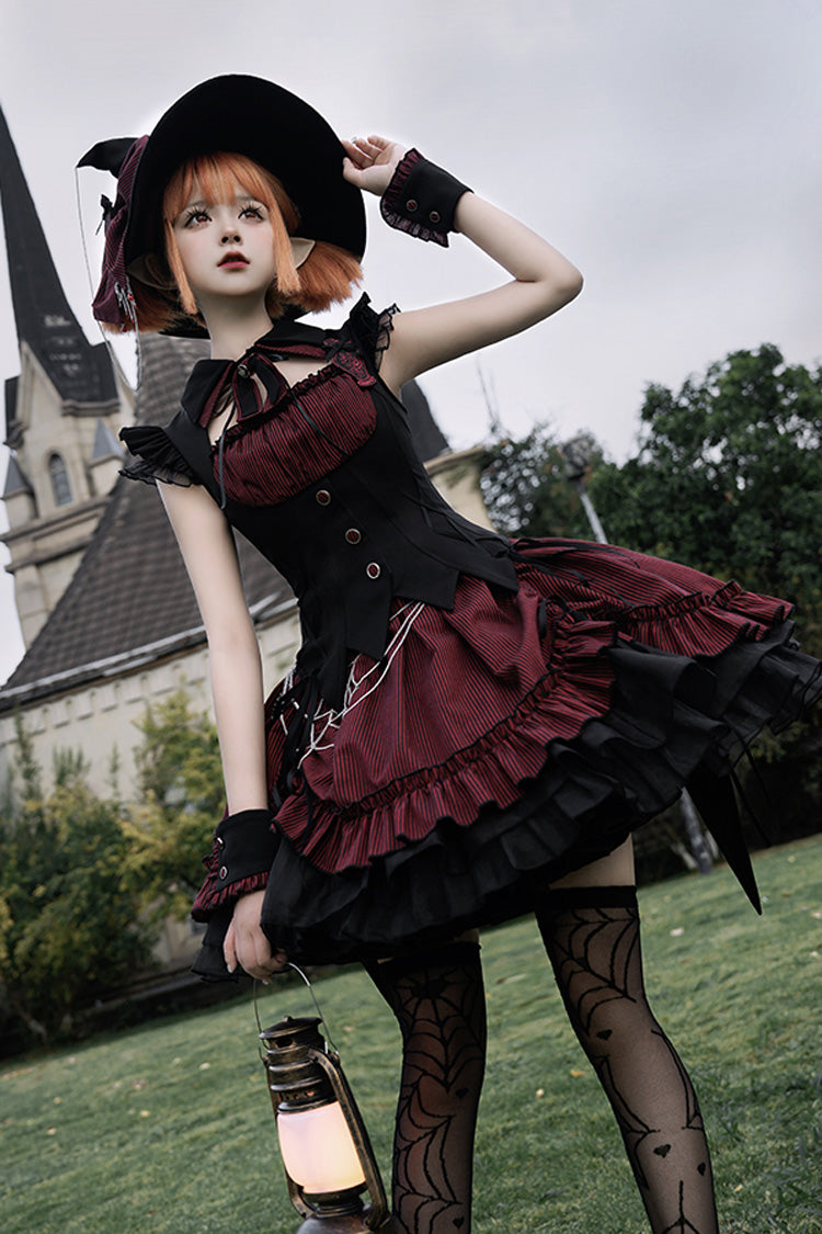 Black/Red Potions Sleeveless Triple-Layered Ruffle Bowknot Lace Gothic Lolita Dress 2 Colors
