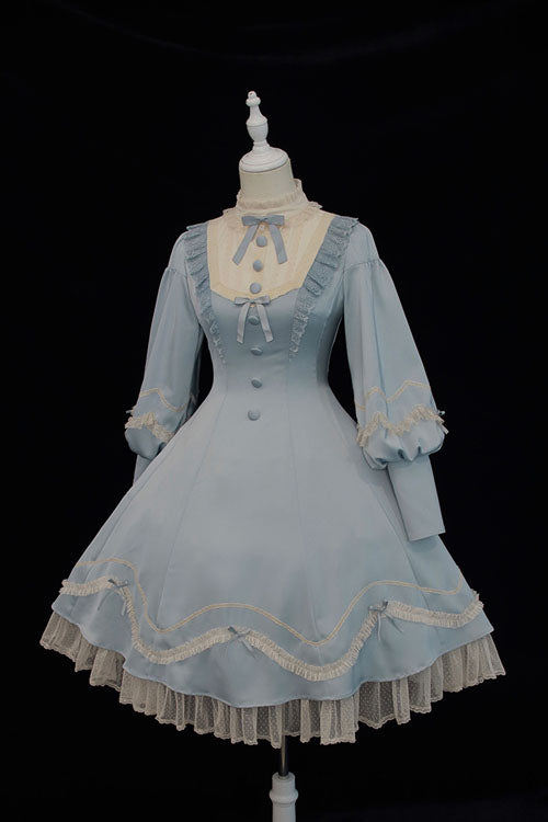Alice Girl Andrea Solid Bowknot Long Sleeves Ruffled Sweet Lolita OP Dress 3 Colors