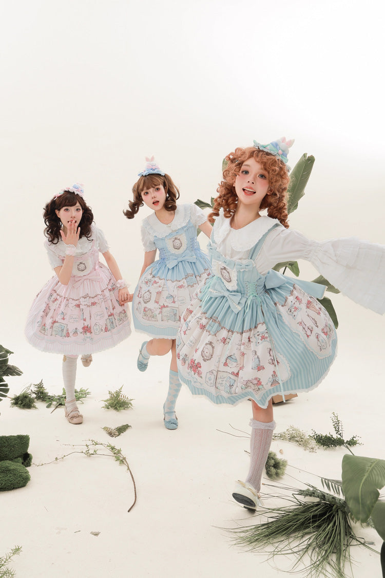Rabbit's Collection Sleeveless Print Bowknot Lace Sweet Princess Lolita Jsk Dress 3 Colors