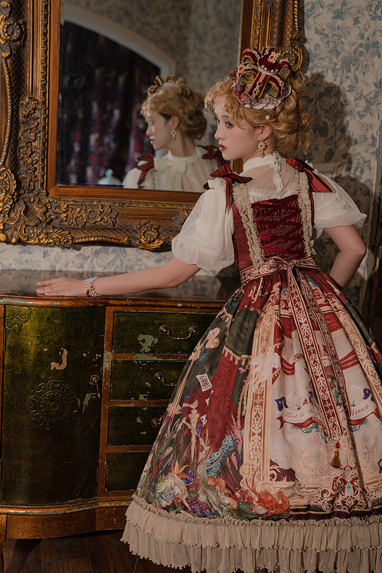 Red Kaleidoscope of Dreams Sleeveless Double-Layered Print Embroidery Bowknot Classic Vintage Gorgeous Lolita Jsk Dress
