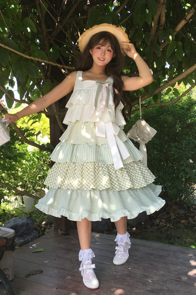 Green Go To The Forest Multi-Layered Print Ruffle Holiday Sweet Lolita Jsk Dress