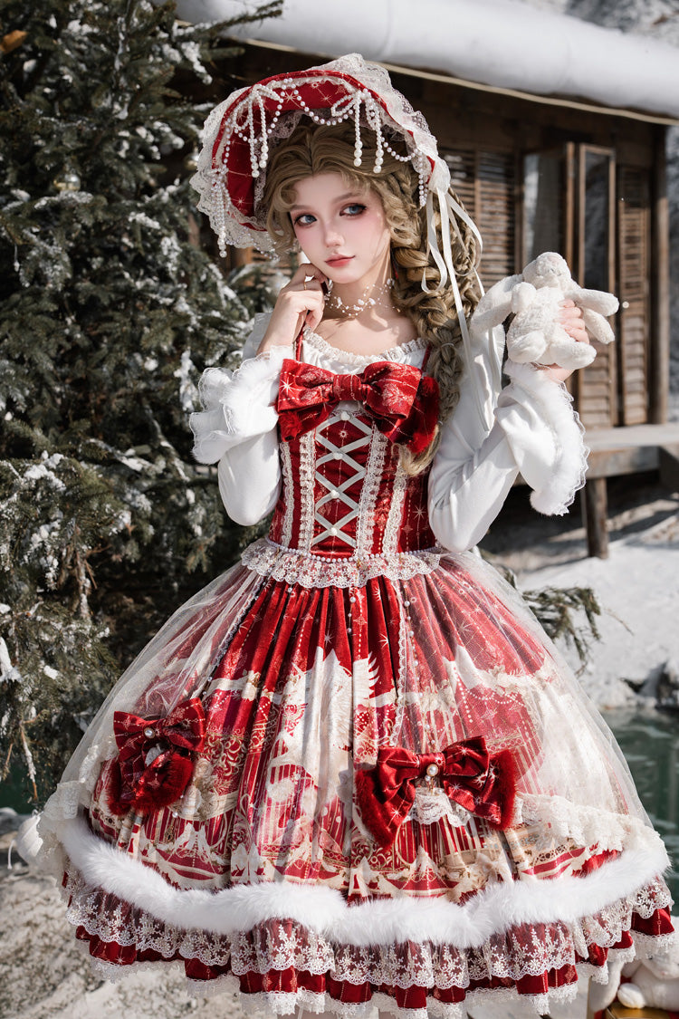 Red Happy New Year Printed Ruffled Bow Lace Classic Chinese Style Gorgeous Lolita Jsk Dress