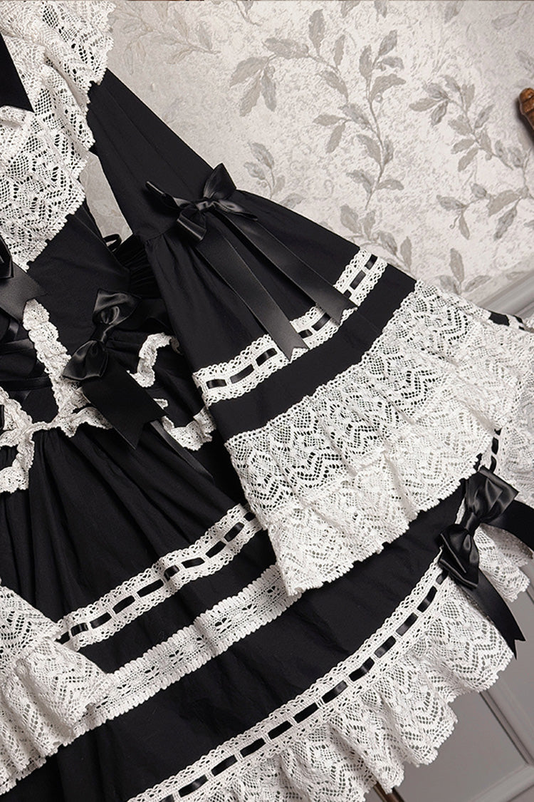 Black Rabbit Sleeping Doll Long Trumpet Sleeves Ruffle Bowknot Lace Sweet Lolita Dress