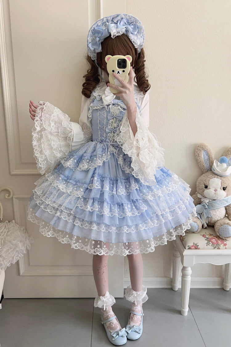 Blue Love Overture Multi-Layered Ruffle Bowknot Lace Sweet Lolita Jsk Dress