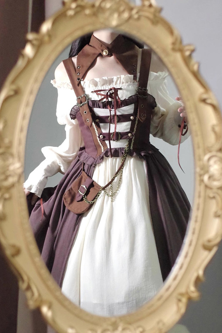 White/Brown Pirate's Guide Irregular Punk Lolita Jsk Dress