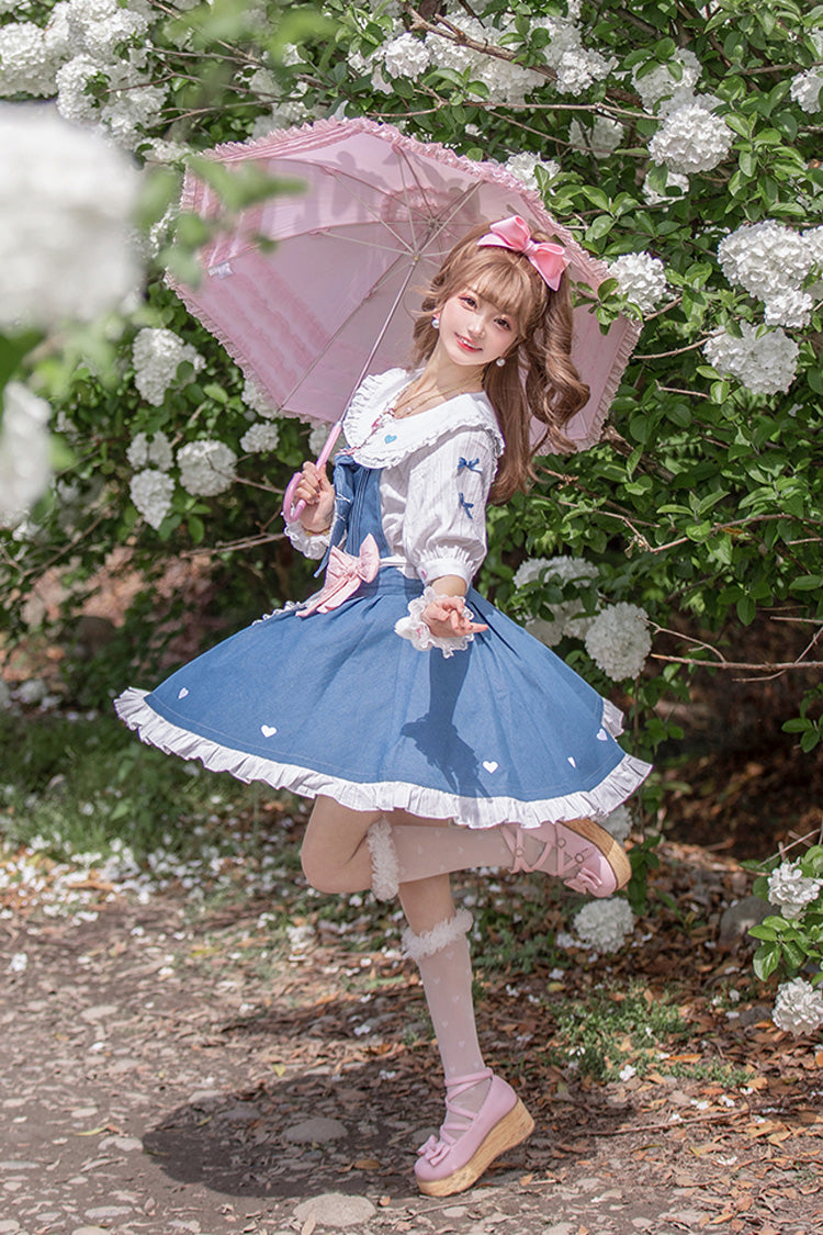 Blue Cowboys Are Busy Ruffle Bowknot Sweet Lolita Strap Dress
