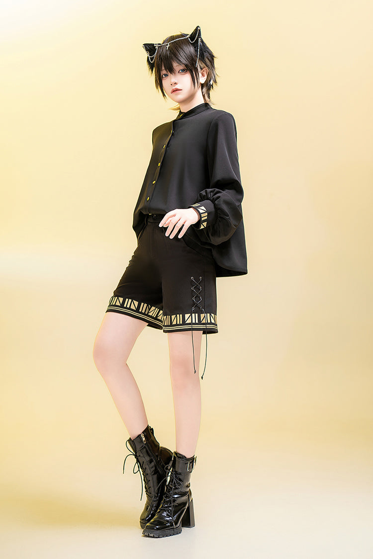 Black Black Cat Print Embroidery Ouji Gothic Vintage Prince Handsome Lolita Shorts