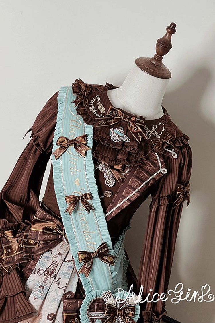 Brown Teddy Bear Chocolate Sleeveless Print Ruffle Bowknot Sweet Lolita Jsk Dress