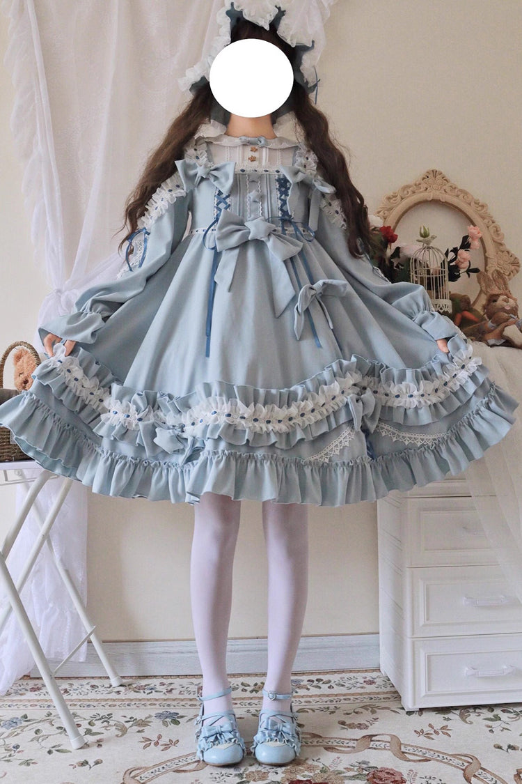 Multi-Color Long Sleeves Ruffle Embroidery Bowknot Sweet Lolita Dress 3 Colors