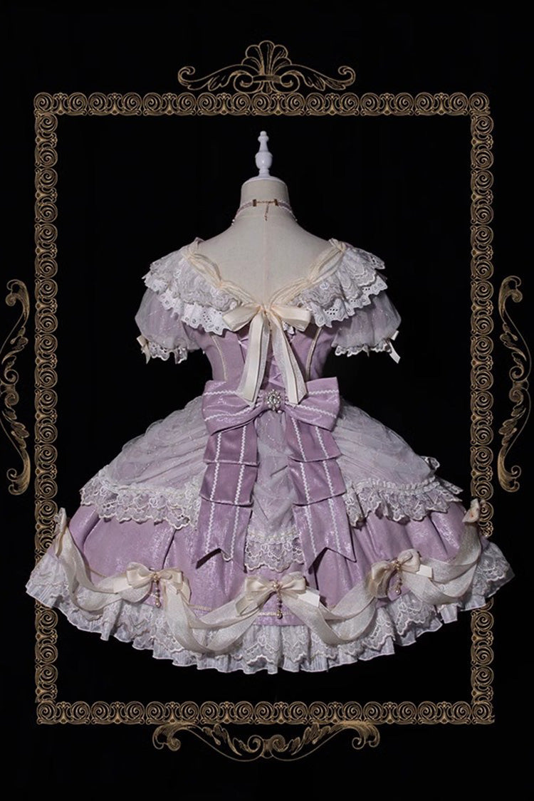 Purple Girls' Day Short Sleeves Multi-Layered Ruffle Bowknot Lace Sweet Lolita Dress 2 Versions