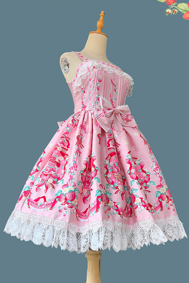 Strawberry Chef Sleeveless Print Bowknot Lace Sweet Lolita Jsk Dress 4 Colors