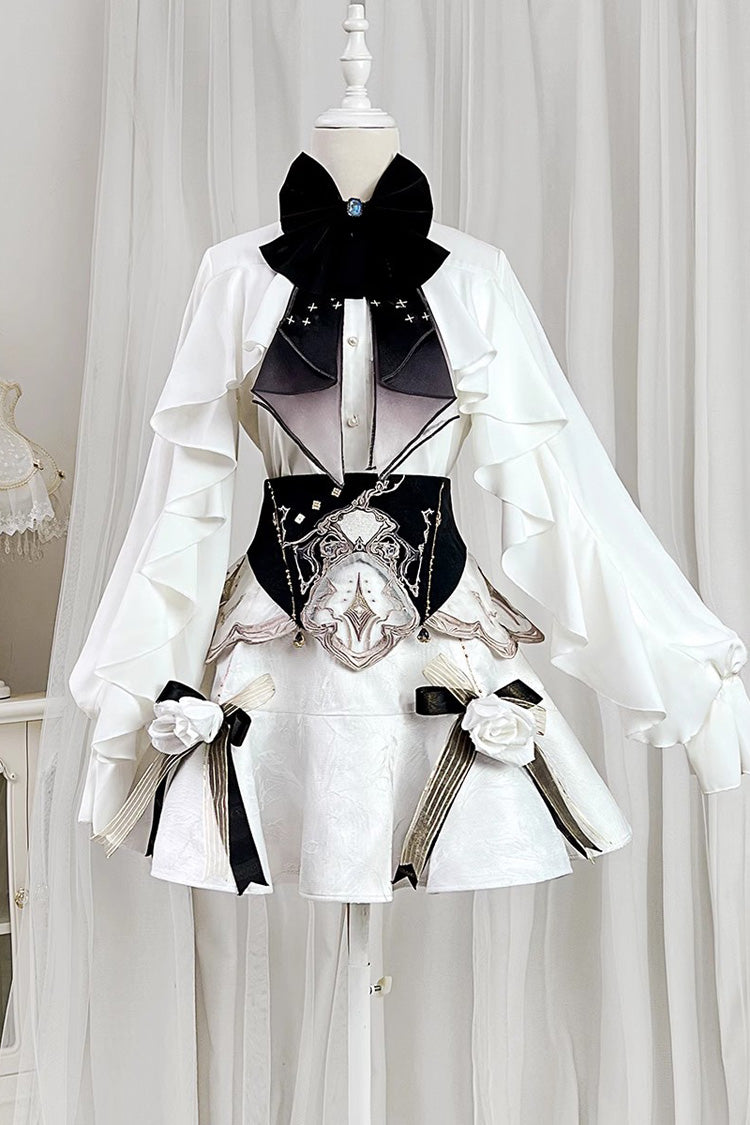 White Star Gate Jacquard Embroidery Bowknot Irregular Sweet Elegant Princess Lolita Skirt