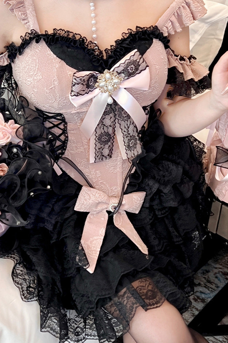 Black/Pink Blackberry Lover Multi-Layered Lace Sweet Princess Lolita Skirt Set