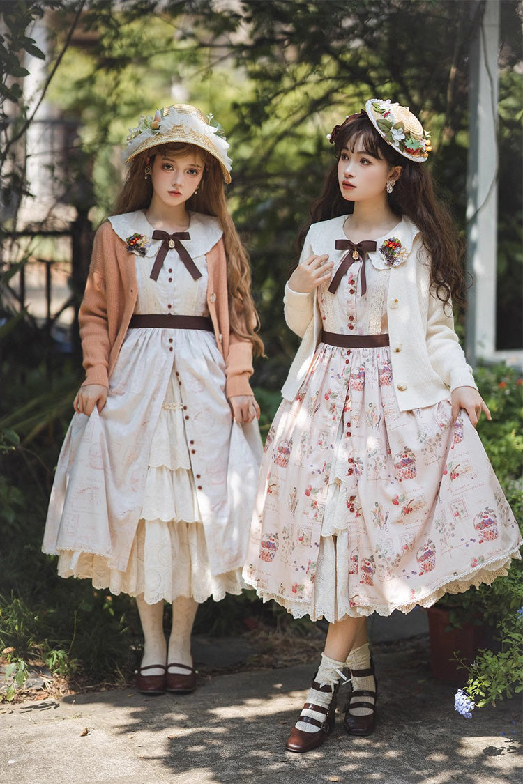 Forest Illustrated Book Long Lantern Sleeves Print Ruffle Sweet Lolita OP Dress 3 Colors