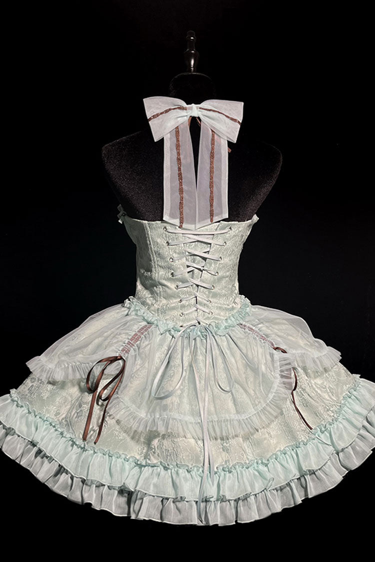 Mint Green Cross Halterneck Ruffle Bowknot Lace Lace-Up Princess Sweet Lolita Dress