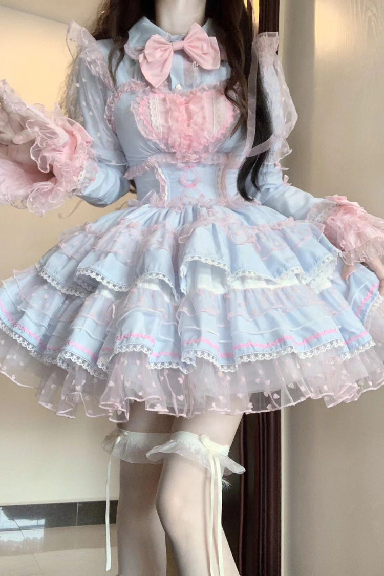 Blue/Pink Pray Multi-Layered Ruffle Lace Sweet Princess Lolita Jsk Dress