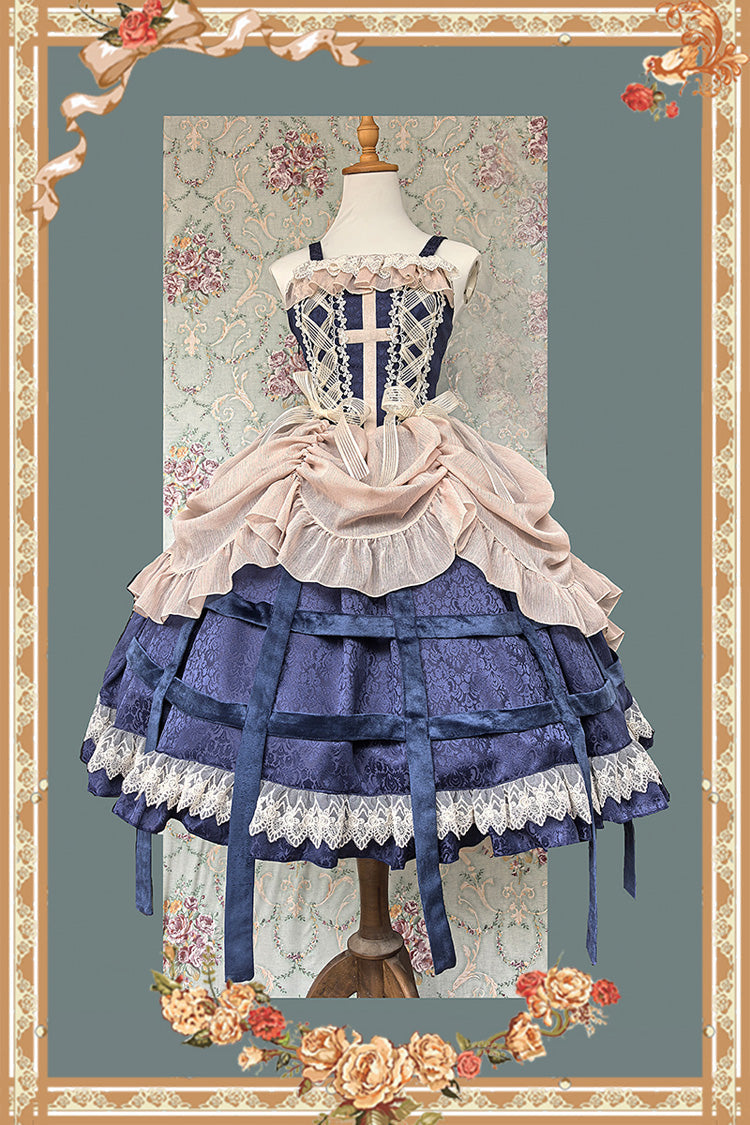 Lilith's Cage Sleeveless Print Ruffle Bowknot Lace-Up Gothic Elegant Lolita Jsk Dress 2 Colors