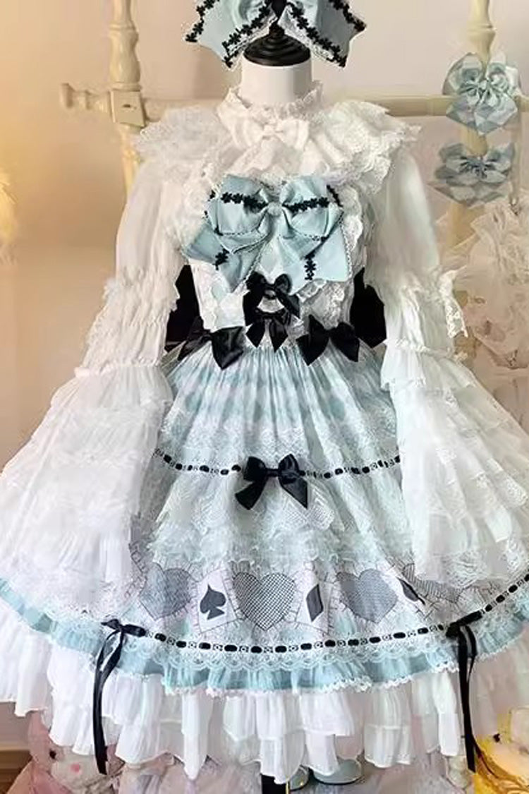 Mint Green Bamboo Overture Sleeveless Print Ruffle Bowknot Lace Sweet Lolita Dress