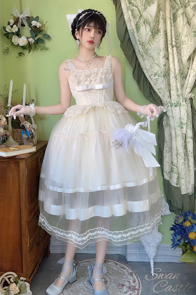 Ivory Swan Castle Ruffle Bowknot Lace Sweet Elegant Gorgeous Lolita Jsk Long Dress