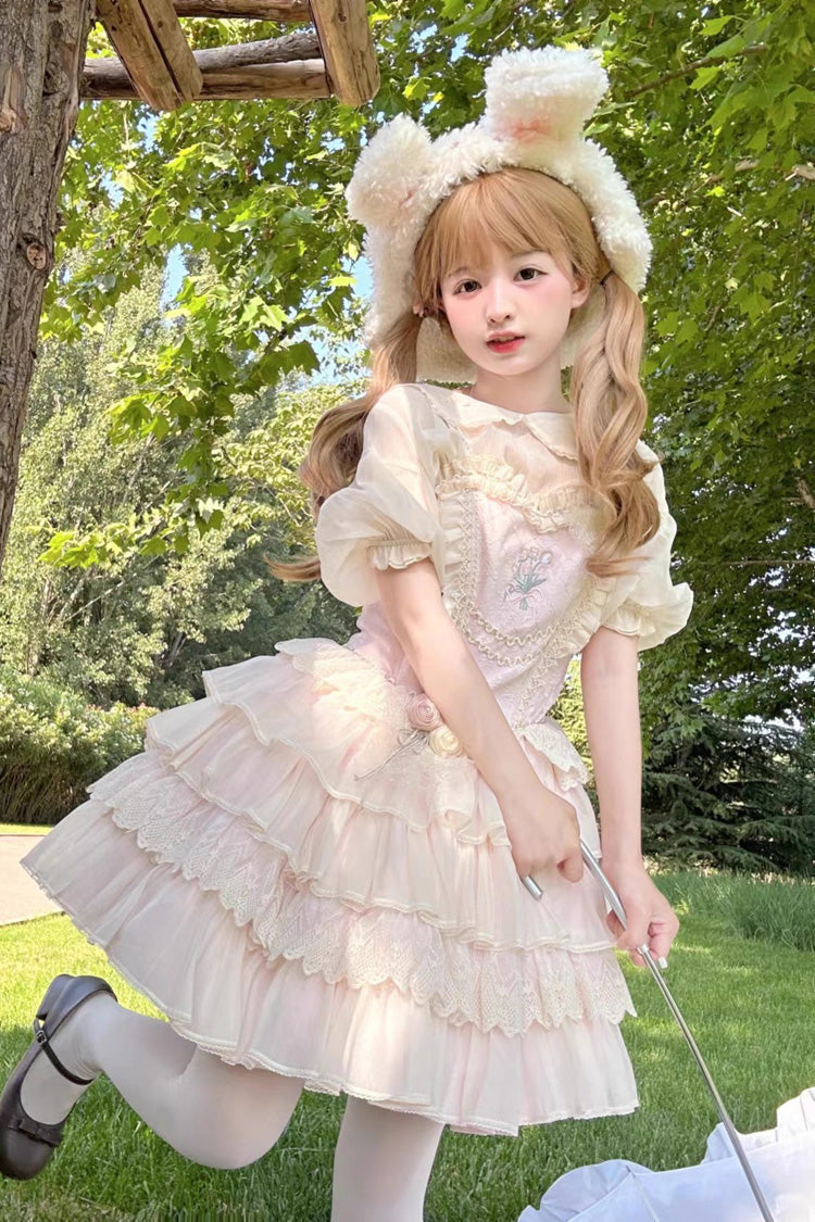 Good Night, Tulip Sleeveless Multi-Layered Ruffled Embroidered Lace Sweet Ballet Lolita Jsk Dress 2 Colors