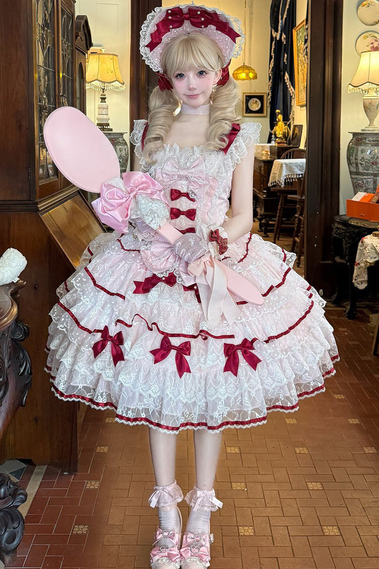 Pink Moon-Tide Butterfly's Call Sleeveless Multi-Layered Ruffle Bowknot Lace Sweet Lolita Jsk Dress