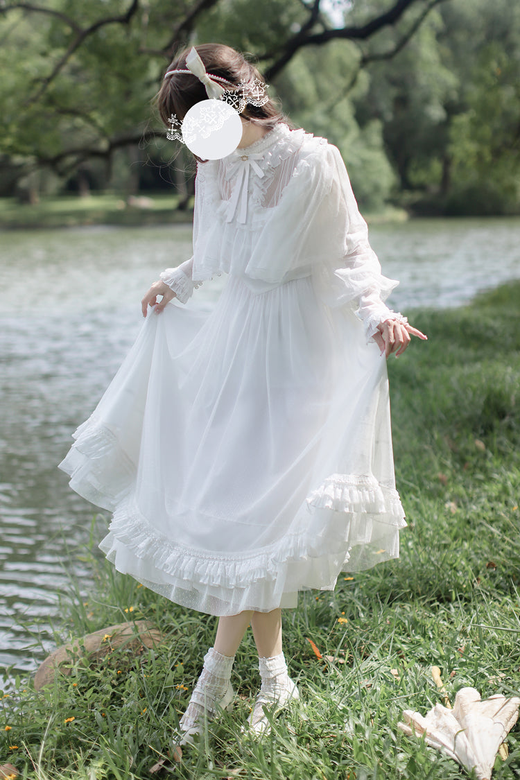 White Enchanted Daydream Long Sleeves Bowknot Lace Sweet Elegant Lolita Dress