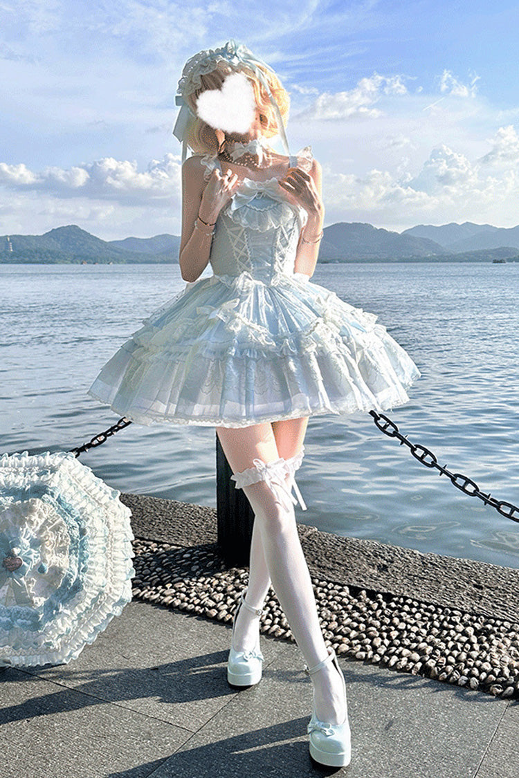 Blue Candy House Sleeveless Ruffle Bowknot Lace Lace-Up Sweet Lolita Jsk Dress