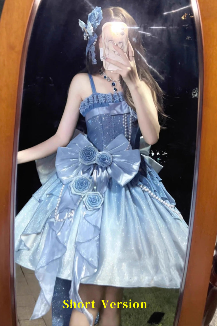 Blue Capture The Stars Hanayome Bowknot Shiny Sweet Princess Lolita Jsk Dress