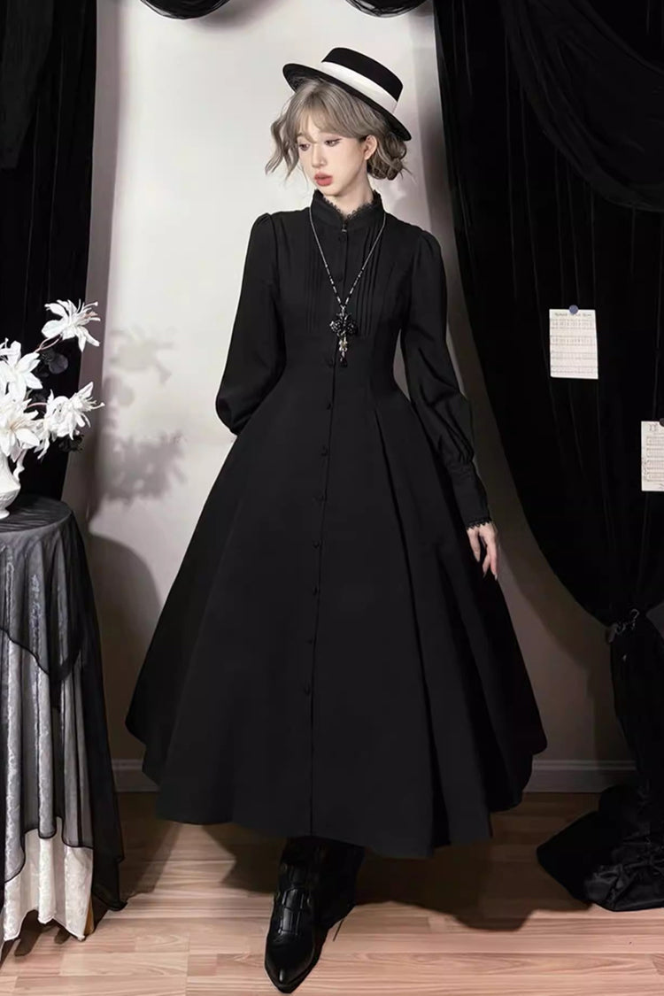 Black Astrea Long Puff Sleeves Slim Gothic Elegant Lolita Dress