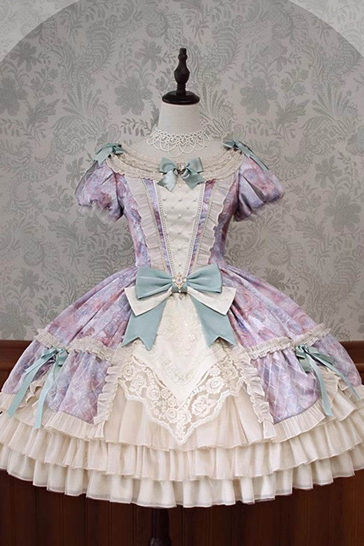 Angel Heart Sky Oil Painting Print Ruffle Cardigan Bowknot Sweet Princess Lolita Dress 3 Colors