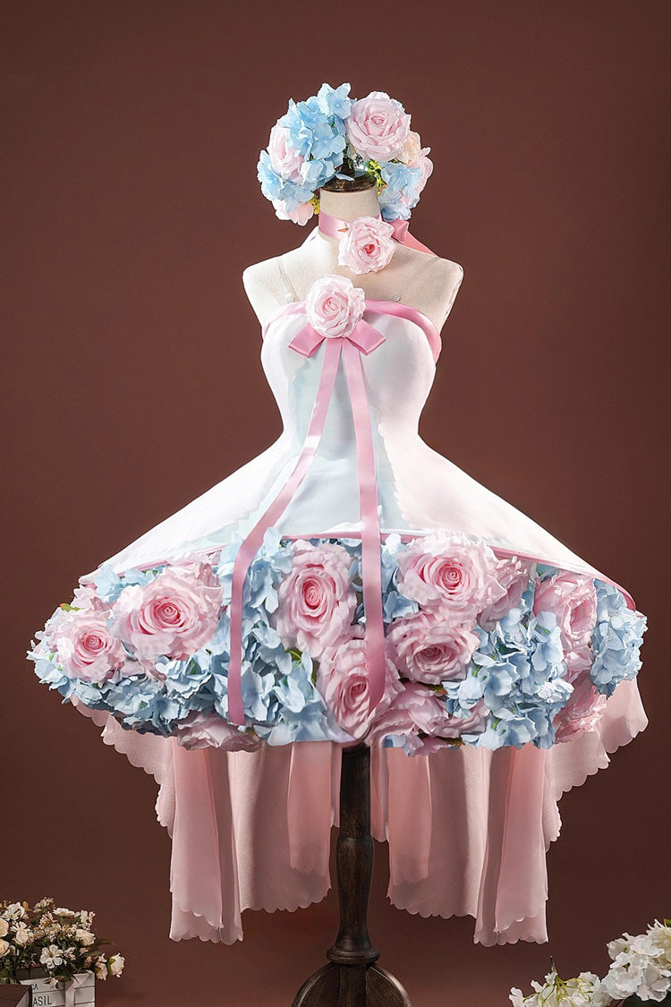 Pink Cardcaptor Sakura Sleeveless Bowknot Flower Fairy Sweet Anime Cosplay Lolita Jsk Dress Set
