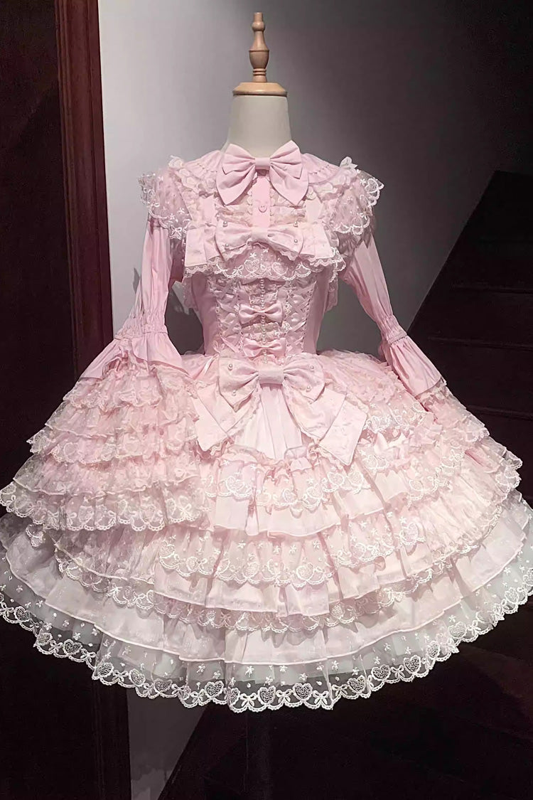 Pink Love Overture Multi-Layered Ruffle Bowknot Lace Sweet Lolita Jsk Dress