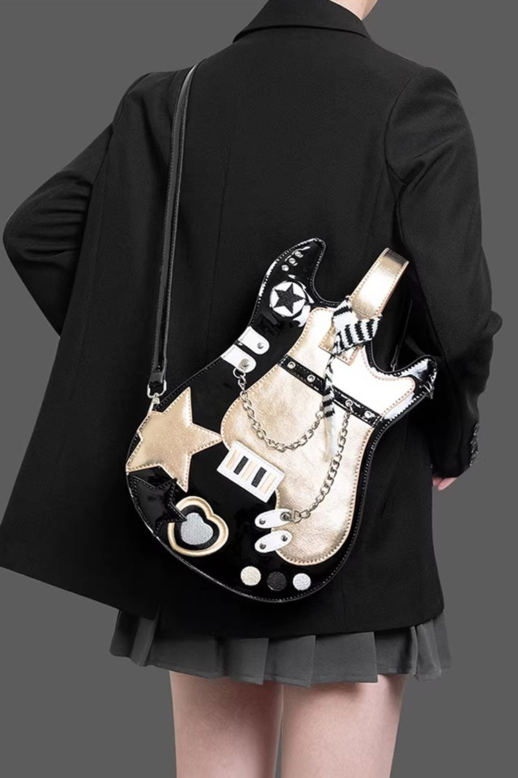 Guitar Heart Creative Color-Block Embroidered Chain-Decorated Sweet Lolita Itabag 4 Colors