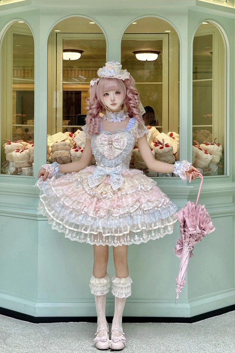 Rainbow Colors Ballad of Feathers Sleeveless Multi-Layered Ruffle Hanayome Bowknot Sweet Lolita Jsk Dress