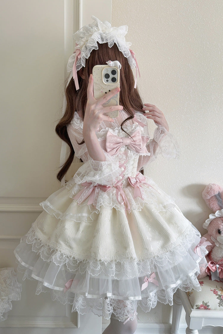 Apricot Fleishi Island Sleeveless Ruffle Bowknot Lace Slim Sweet Ballet Lolita Jsk Dress