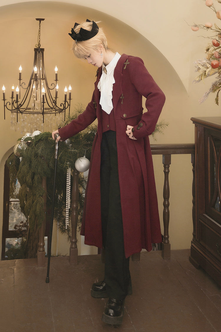 Red The Legend of Dracula Bat Collar Long Sleeves Prince Handsome Ouji Lolita Coat