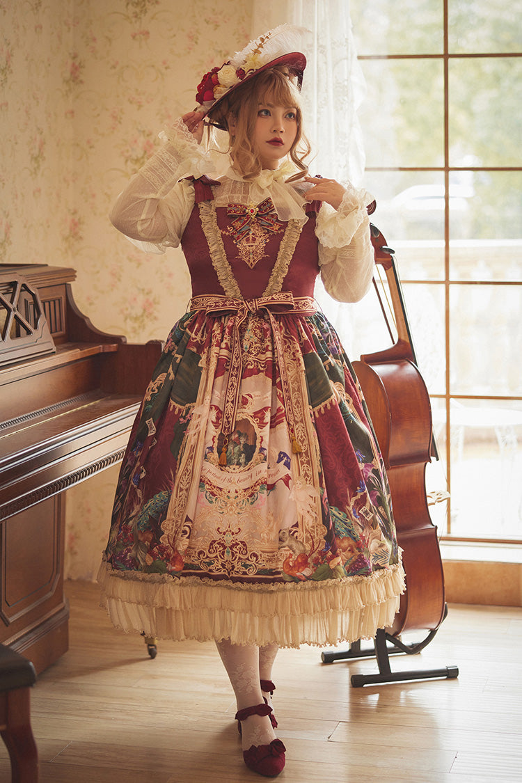 Red Kaleidoscope of Dreams Sleeveless Double-Layered Print Embroidery Bowknot Classic Vintage Gorgeous Lolita Jsk Dress