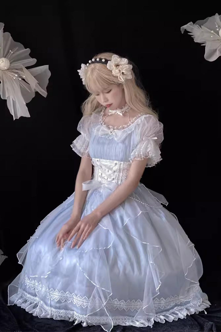 Blue Short Sleeves Ruffle Hanayome Sweet Mermaid Princess Lolita Dress