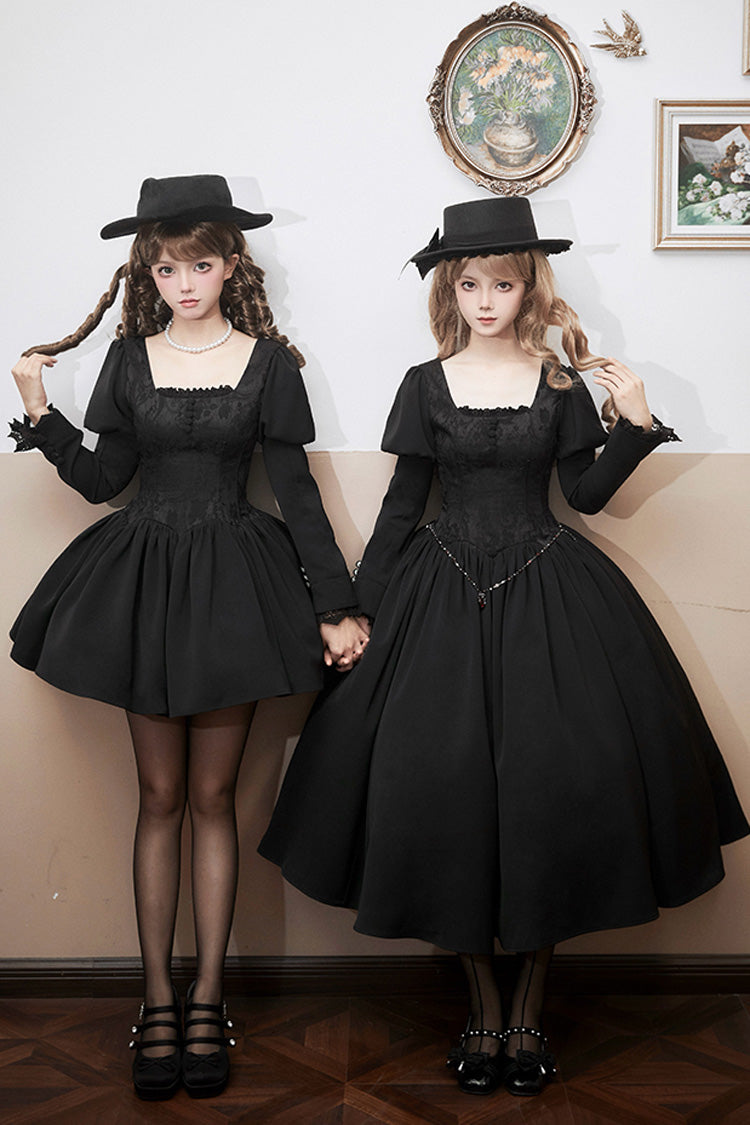 Black Old Testament Short Sleeves Ruffle Embroidery Bowknot Lace-Up Gothic Lolita Dress 2 Versions