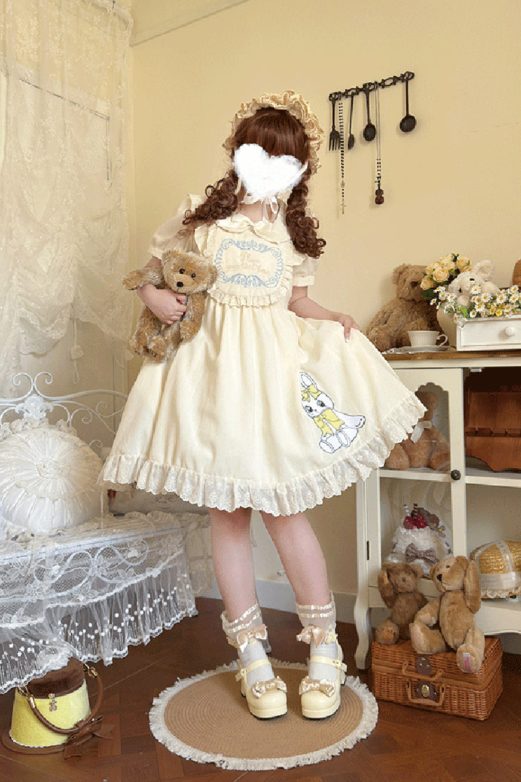 Apricot Sweet Dream Bunny Doll Collar Short Sleeves Ruffle Embroidery Bowknot Sweet Plus Size Lolita Dress