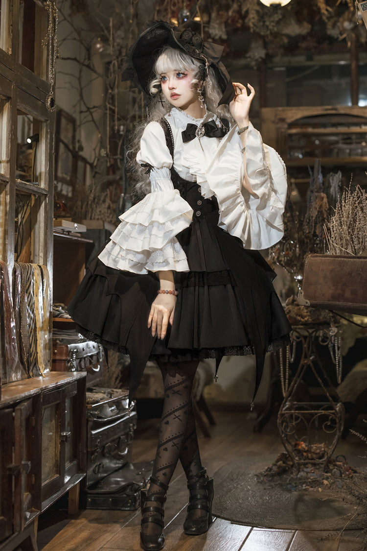 Black Magical Girl Ruffle Cardigan Bowknot Gothic Princess Lolita Strap Dress