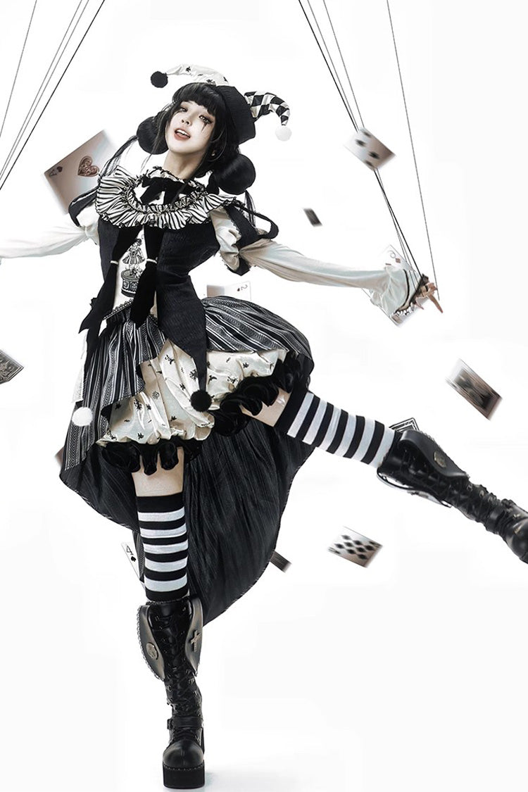 Black Weird Toy Box Circus Clown Halloween Print Ruffle Embroidery Asymmetric Gothic Ouji Lolita Full Set